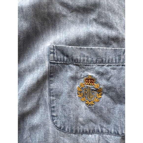 Lauren Ralph Lauren Denim Jean Shirt Womens M Crown Crest Cotton Blue Vintage - Picture 3 of 7